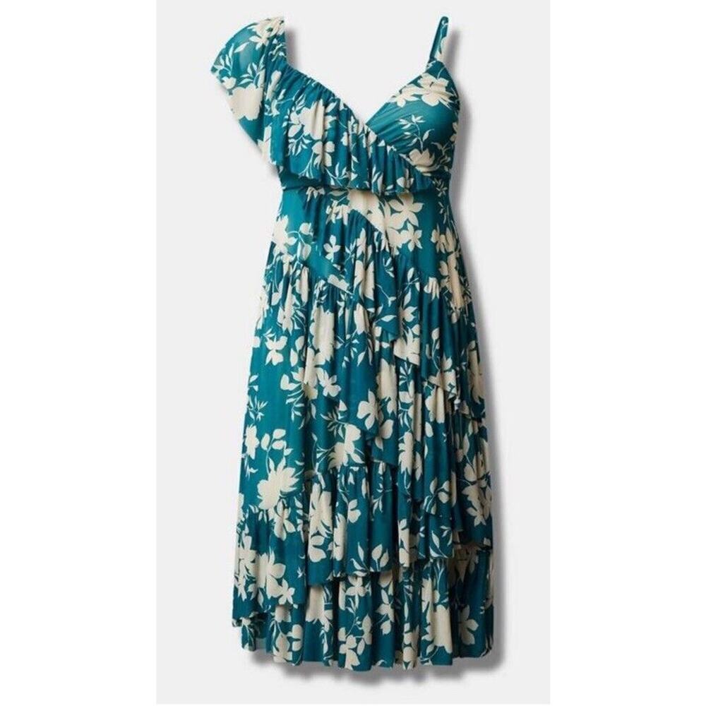 Torrid Teal and Cream Floral Midi Dress